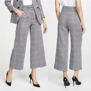 Veronica Beard Dexter Belted Checked Wide Leg Cropped Pants